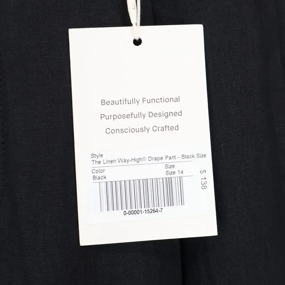NWT Everlane The Linen Way-High Wide-Leg Drape Pant In Black Size 14